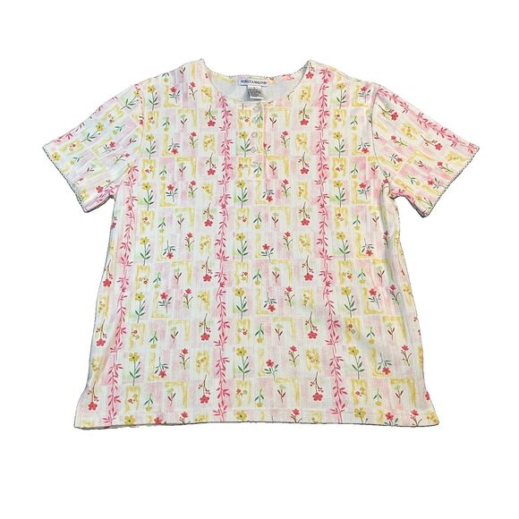 Rebecca Malone Tops - Rebecca Malone Floral Patchwork Pastel Pink Yellow Cottage Top Womens Size L